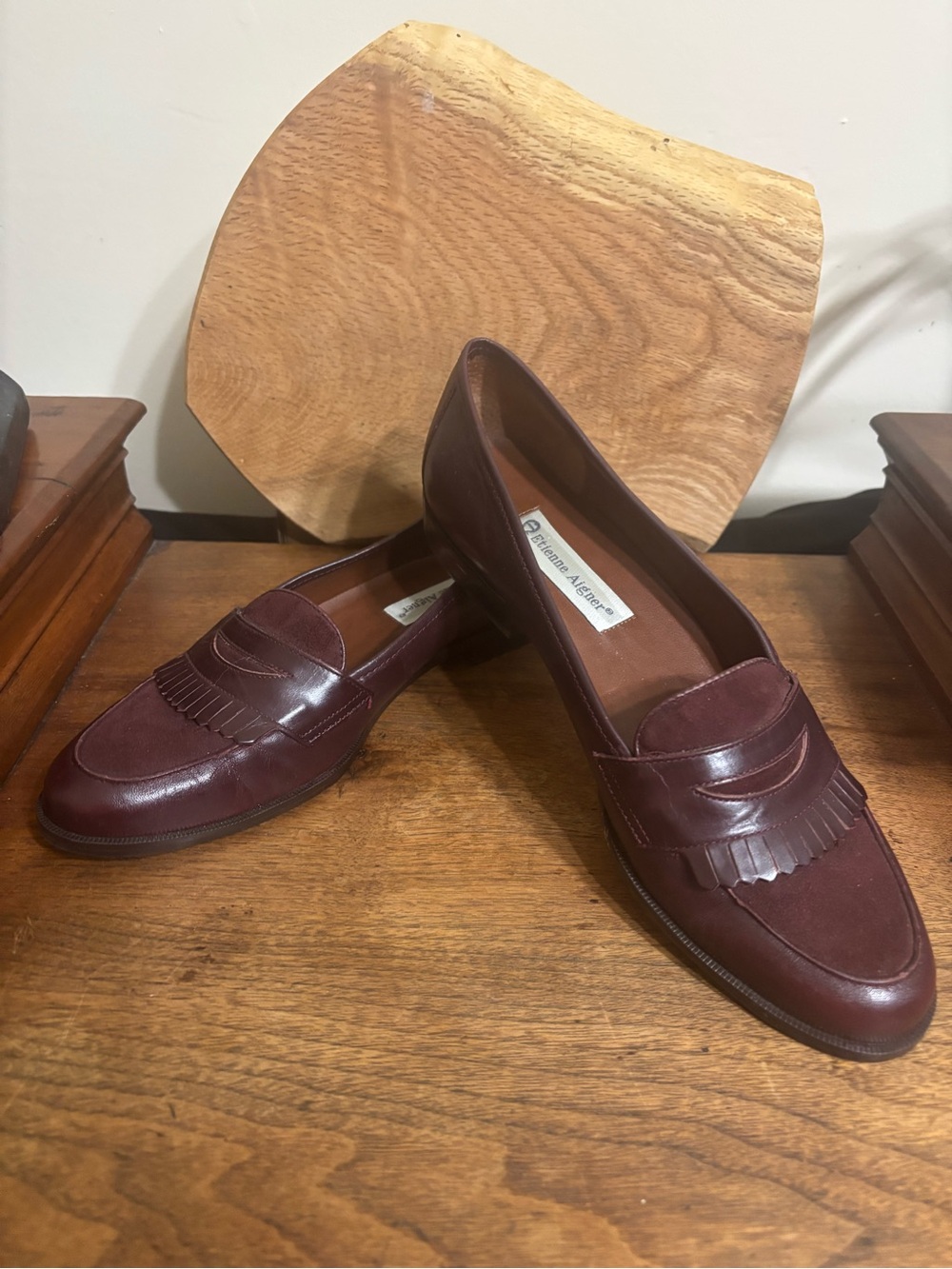 Etienne Aigner Buckingham Burgundy Leather Kiltie Loafers Women’s 9M Classic